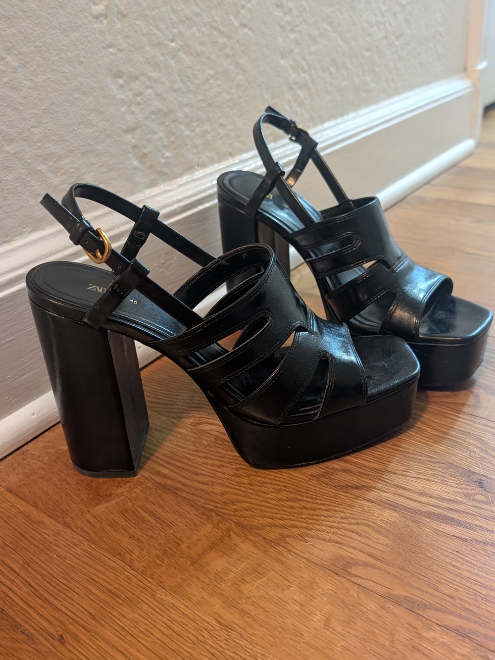 Zara Black Platform Strappy High-Heel Sandals